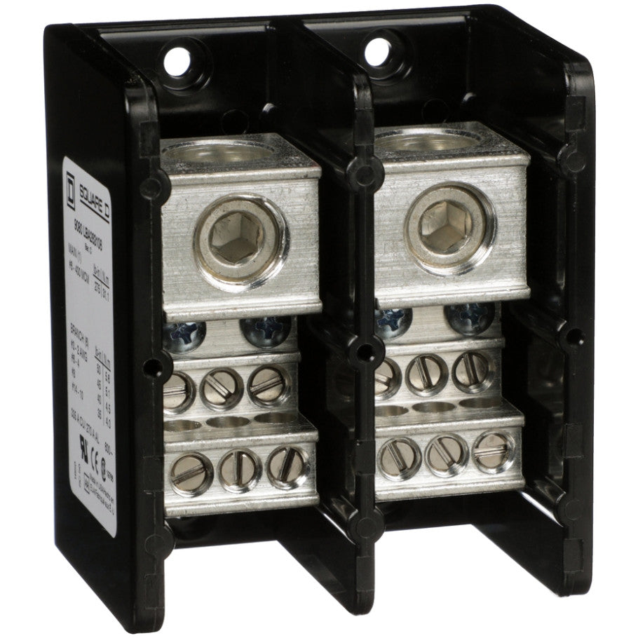 Power distribution block, Linergy, 2 pole, 1 line, 6 load, 335A CU, 270A AL, 600 V