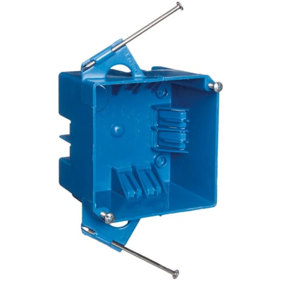 Blue Polycarbonate 4 in. Square Outlet Box with Captive Nails