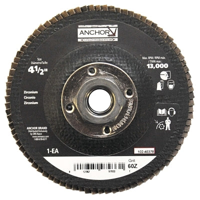 Abrasive High Density Flap Disc, 4-1/2 in dia, 60 Grit, 5/8 in - 11 arbor, 12000 RPM, Type 27