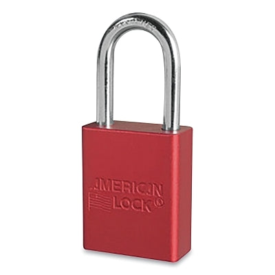 Anodized Aluminum Safety Padlock, 1/4 in dia, 1-1/2 in L, 25/32 in W, Red, Keyed Alike, Keyed - 09226