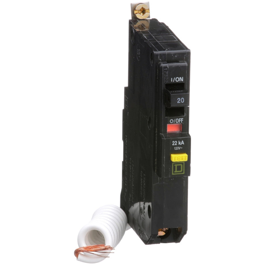 QOB Miniature Circuit Breaker, GFI-High Interrupting Capacity, Bolt On, 1 Pole, 20A, 120 Vac, 22kA