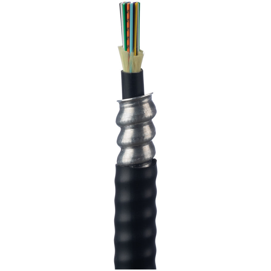 24 Fiber Cable, OS2, Indoor/Outdoor Armored TB, Plenum, 900um Buffered