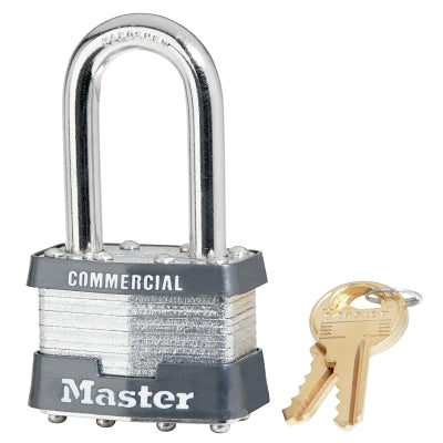 No. 1 Laminated Steel Padlock, 5/16 in dia, 3/4 in W x 1-1/2 in H Shackle, Silver/Gray, Keyed Alike, Keyed A360
