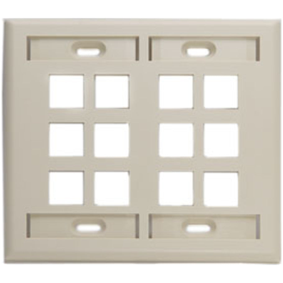 Dual-Gang QUICKPORT Wallplate with ID Windows, 12-Port, Ivory