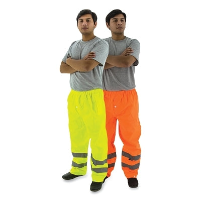 High Visibility Waterproof Rain Waist Pants, 100% Polyester, Yellow, Large