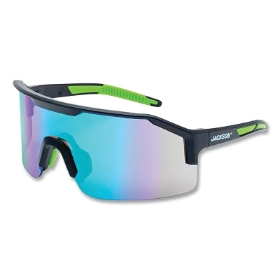Maxview+ Safety Glasses, Green Mirror, Polycarbonate, Hard Coated, Anti-Scratch, Black Half Frame, Black/Green Temple