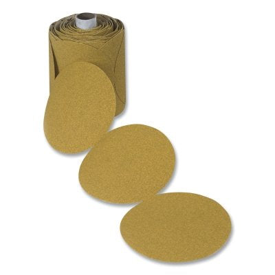 Paper Sanding Disc, Aluminum Oxide, 5 in dia, PSA, P80 Grit, DOR, Gold, MYLAR