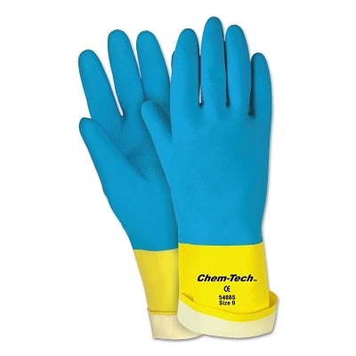 Chem-Tech Neoprene over Latex Gloves, Smooth, Medium, Blue/Yellow