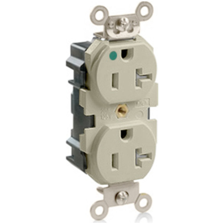 Lev-Lok Wide Body Straight Blade Duplex Receptacle, Hospital Grade, 20A, 125V, Tamper-Resistant, Self-Grounding, Ivory