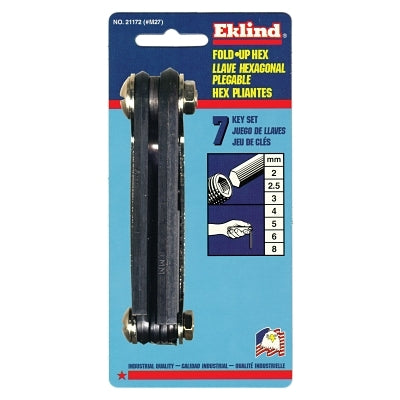 Metric Fold-Up Hex Key Set, 7 per Fold-Up, Hex Tip, Short