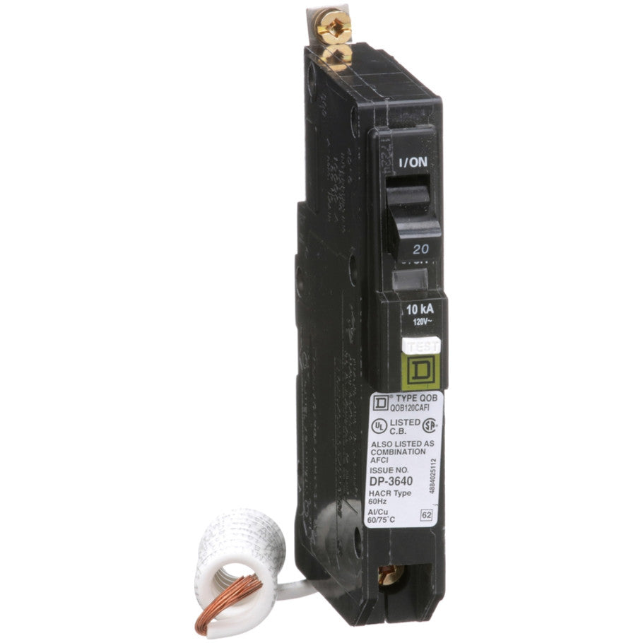 Mini circuit breaker, QO, 20A, 1 pole, 120VAC, 10kA, bolt on, combo ARC fault, pigtail  TAA