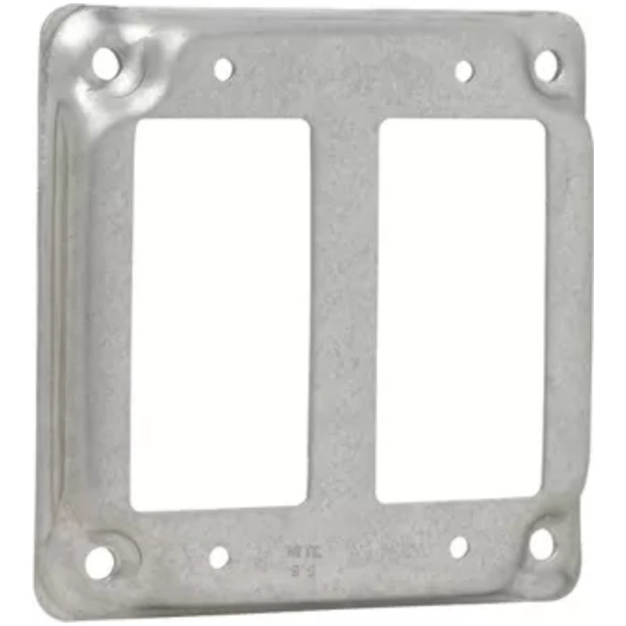 4 in. Square Surface Cover, Steel, Raised 1/2 in., (2)GFCI Receptacle