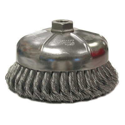 Single Row Heavy-Duty Knot Cup Brush, 6 in dia, 5/8-11 UNC, 0.014 Steel Wire