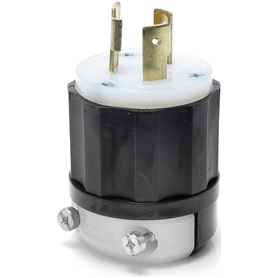 Black   White Locking Blade Plug, Industrial Grade, 20A 250V, 2P3W, Black and White