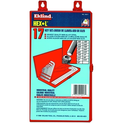Hex-L Key Set, 17 per set, Hex Tip, Inch