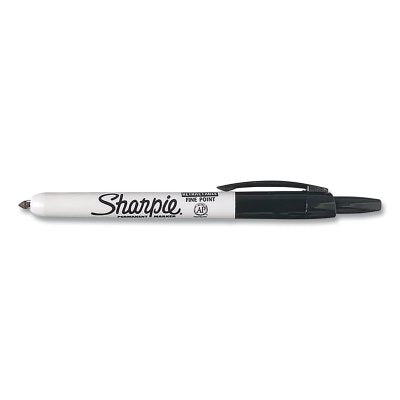 Retractable Permanent Marker, Black, Fine, Bullet Tip, 2 EA/PK