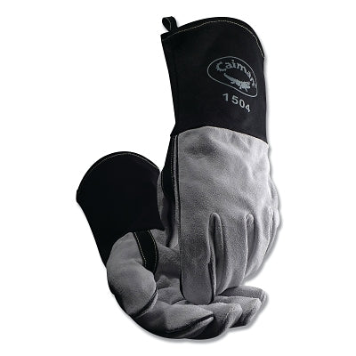 1504 Cow Split Flame Resistant Cotton Cuff MIG/Stick Welding Gloves, Large, Black/White, 4 in Gauntlet Cuff