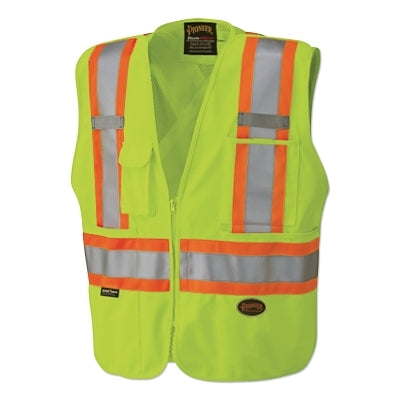 6935AU/6936AU/6937AU HV Zip-Up Snap Break Away Safety Vest, Medium, Green