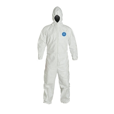 Tyvek 400 Coveralls, Serged Seams, Attached Hood, Elas Waist, Elas Wrists/Ankles, Front Zip, Storm Flap, WH, XL, Std