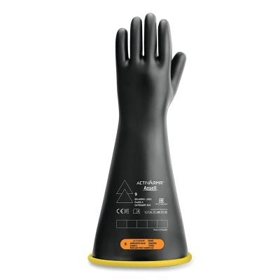 RIG Electrical Insulating Gloves, 18 in L, Class 4, Size 10, Black/Yellow