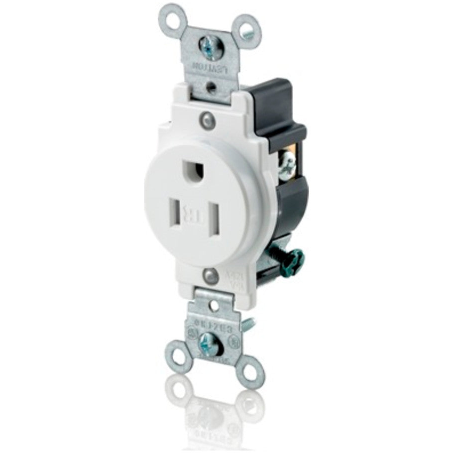 Straight Blade Receptacle, Single, Tamper-Resistant, 15A 125V, 2P3W, White