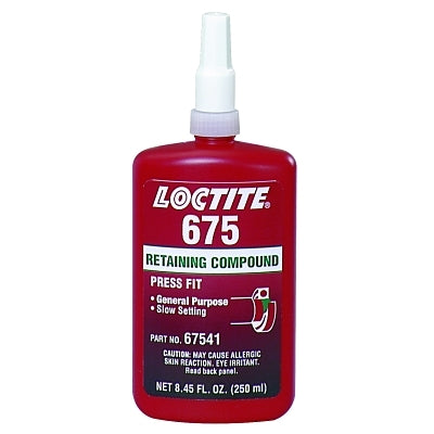 675 Retaining Compound, Medium Strength, 250 mL Bottle, Green, 3,000 psi
