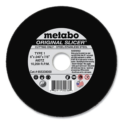 Original Slicer Wheels, Aluminum Oxide, 6 in dia, 1/8 in Thick, 7/8 in Arbor, Type 27, A30R, 10200 RPM