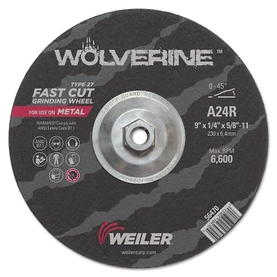 Wolverine Grinding Wheel, 9 in dia x 5/8 in-11 UNC Arbor x 1/4 in Thick, AO, 24R
