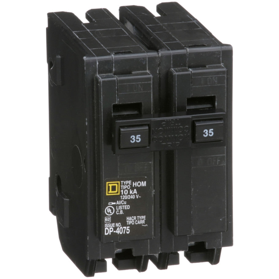 Homeline Circuit Breaker, Plug-In, 10kA, 120/240 Vac-Common Trip, 2-Pole, 35A
