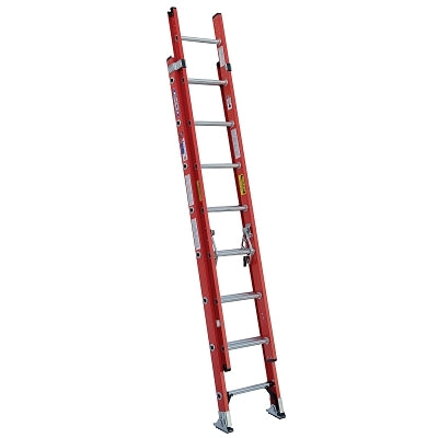 Fiberglass D-Rung Extension Ladder, D6216-2, Type IA, 16 ft L,19 in W, 300 lb Load Capacity, Orange