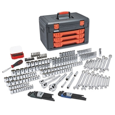 219 Piece 1/4", 3/8", and 1/2" Drive Metric & SAE Socket & Rtcht Set, 6 & 12 Pnt
