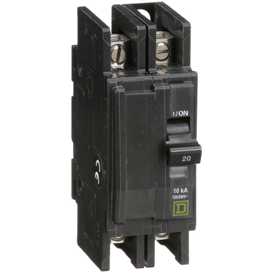 QOU Miniature Low Ampere Circuit Breaker, Unit-Mount, 10kA, 120/240 Vac, 2-Pole, 20A
