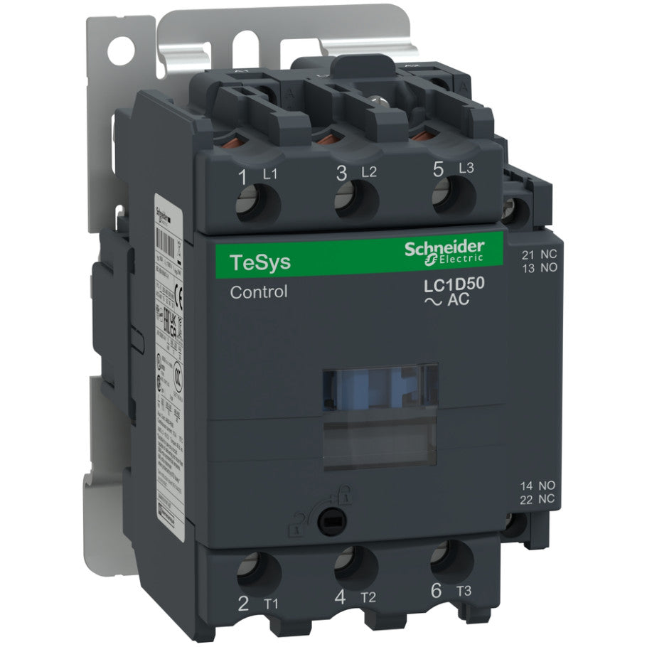 TeSys D IEC Contactor, Non-Reversing, Screw Clamp Connection, 50A Inductive, 80A Resistive, 24 Vac Coil, 3NO