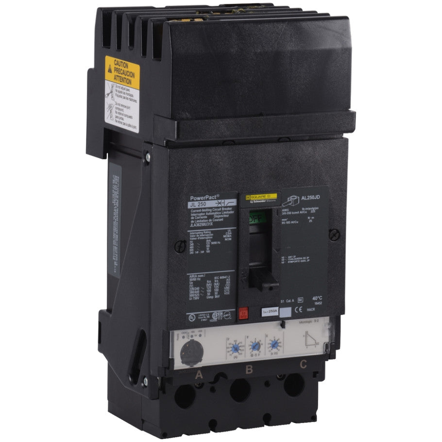 PowerPact Circuit Breaker, 250A, 3-Pole, 50 kA, 600V ac, Micrologic 3.2, I-Line Mount, 11.48 H x 4.48 W x 5.87 D in.