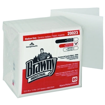 Brawny Industrial Medium Duty All Purpose DRC Wiper, White, 13 in x 12.5 in, 1/4 Fold, 65 per Pack