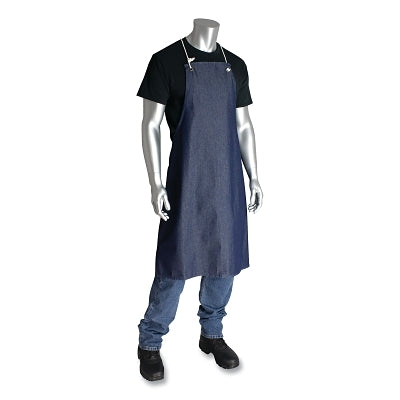 Denim Apron, 28 in W x 38 in L, Blue, No Pockets