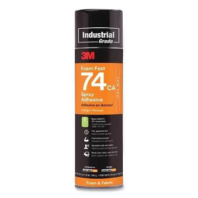 3M 051111-97958 FoamFast Spray Adhesive, 74CA, 24 fl oz Can, Aerosol Can, Orange, Contains 1,1-Difluoroethane
