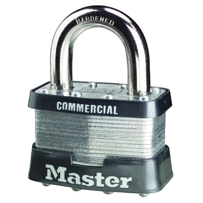 No. 5 Laminated Steel Padlock, 3/8 in dia x 15/16 in W x 1 in H Shackle, Silver/Blue, Keyed Different