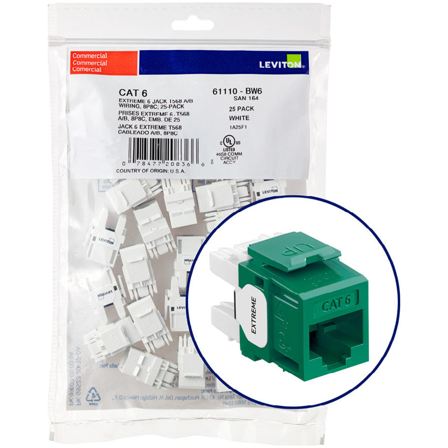 eXtreme Cat 6 QuickPort Connector Quickpack, Green, 25 Pack