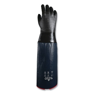 Neoprene Shoulder Length Chemical Protection Gloves, 6781R-145, 26 in L, Rough, Large, Black