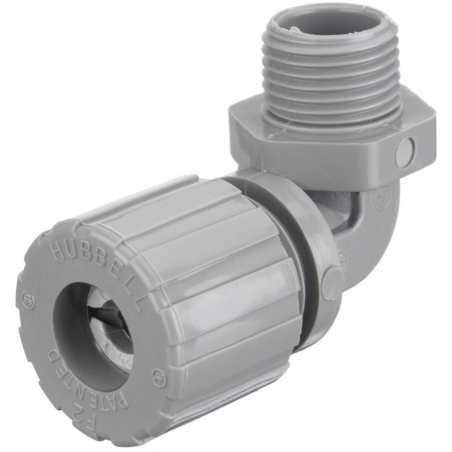 Kellems Male Cord Connector, Nylon, 90  176;, 1/2 in., 0.250 to 0.380 in., Gray