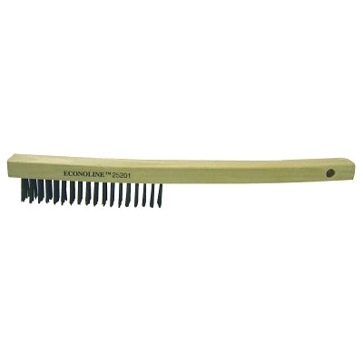 Economy Scratch Brushes, 14 in, 4 X 18 Rows, Steel Wire, Curved Hardwood Handle