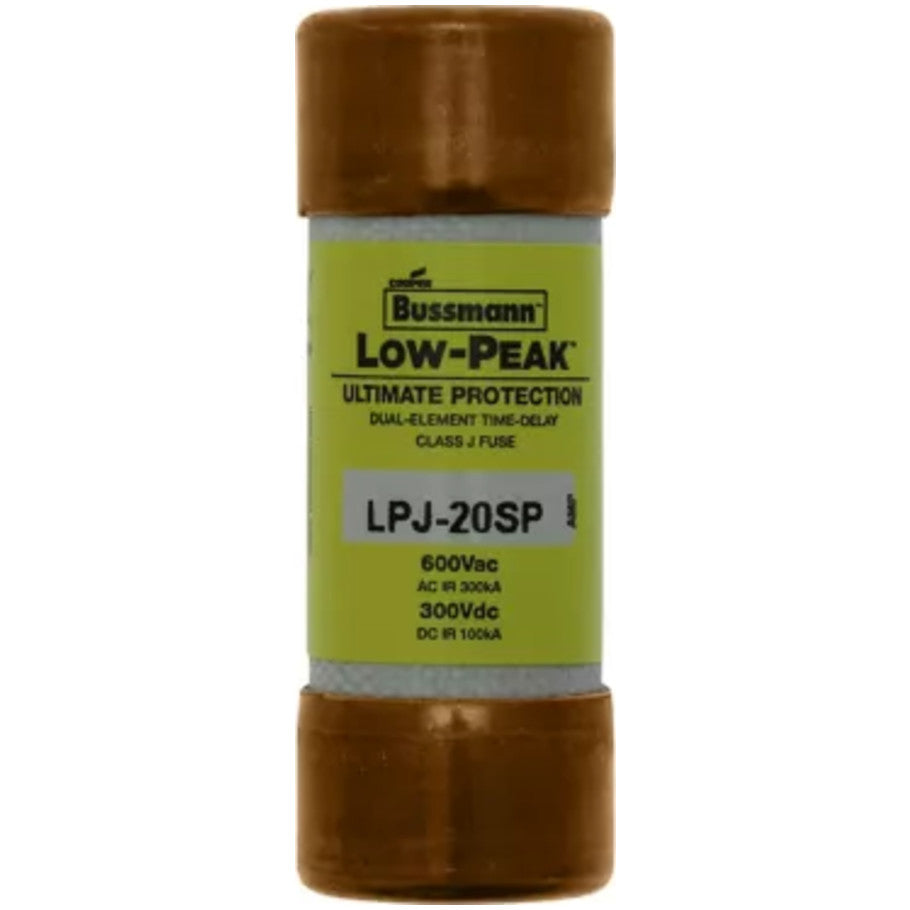 Low-Peak LPJ-SP Series Class J Time Delay Fuse, Dual-Element, Current-Limiting, 20A, 600Vac/300Vdc