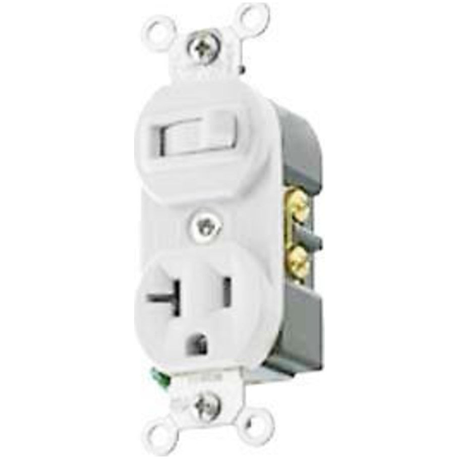 Duplex Combination Single Pole Switch/Receptacle, 20A, 120V, Grounding, White
