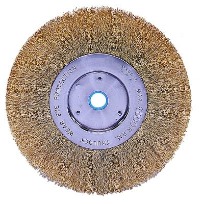 Narrow Face Crimped Wire Wheel, 6 in D x 1/2 in W, .0118 Brass Wire, 6,000 rpm