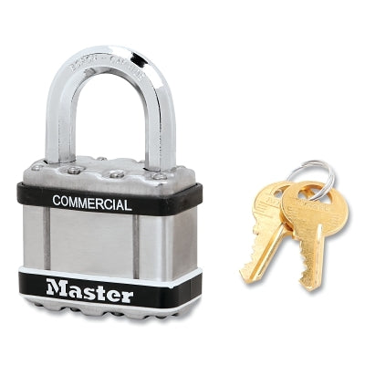 Wide Commercial Magnum Laminated Steel Padlock, Alike-Keyed, No A1378, 1 in Shackle Height, 2 in Body Width, Silver