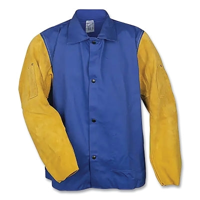 Flame Resistant FR7A/Cowhide Welding Jacket, M, Blue