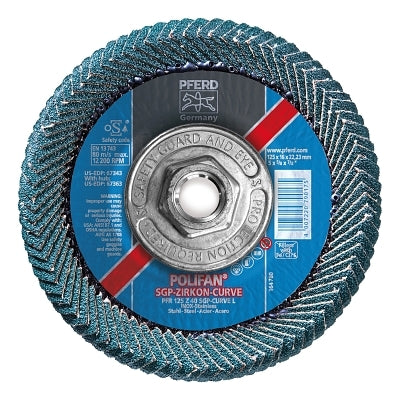 POLIFAN Flap Disc, 5 in, 40 Grit, 5/8 Arbor, 12,200 RPM, Z-Curve, T29