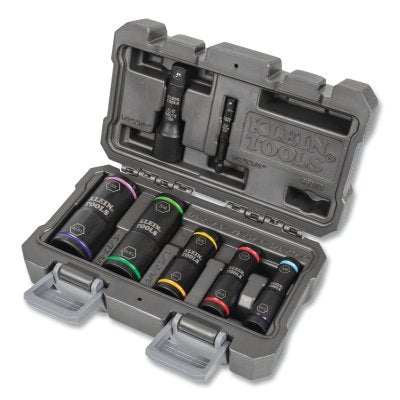 7 Pc Flip Impact Socket Set, 1/4 in Hex and 1/2 in Square Drive, 6 Point, Inch, Case Included