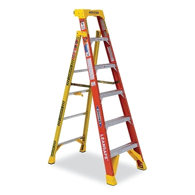 Leaning Ladder, L6206, Type IA, 6 ft L, 24 in W, 300 lb Load Capacity, Fiberglass, Orange/Yellow